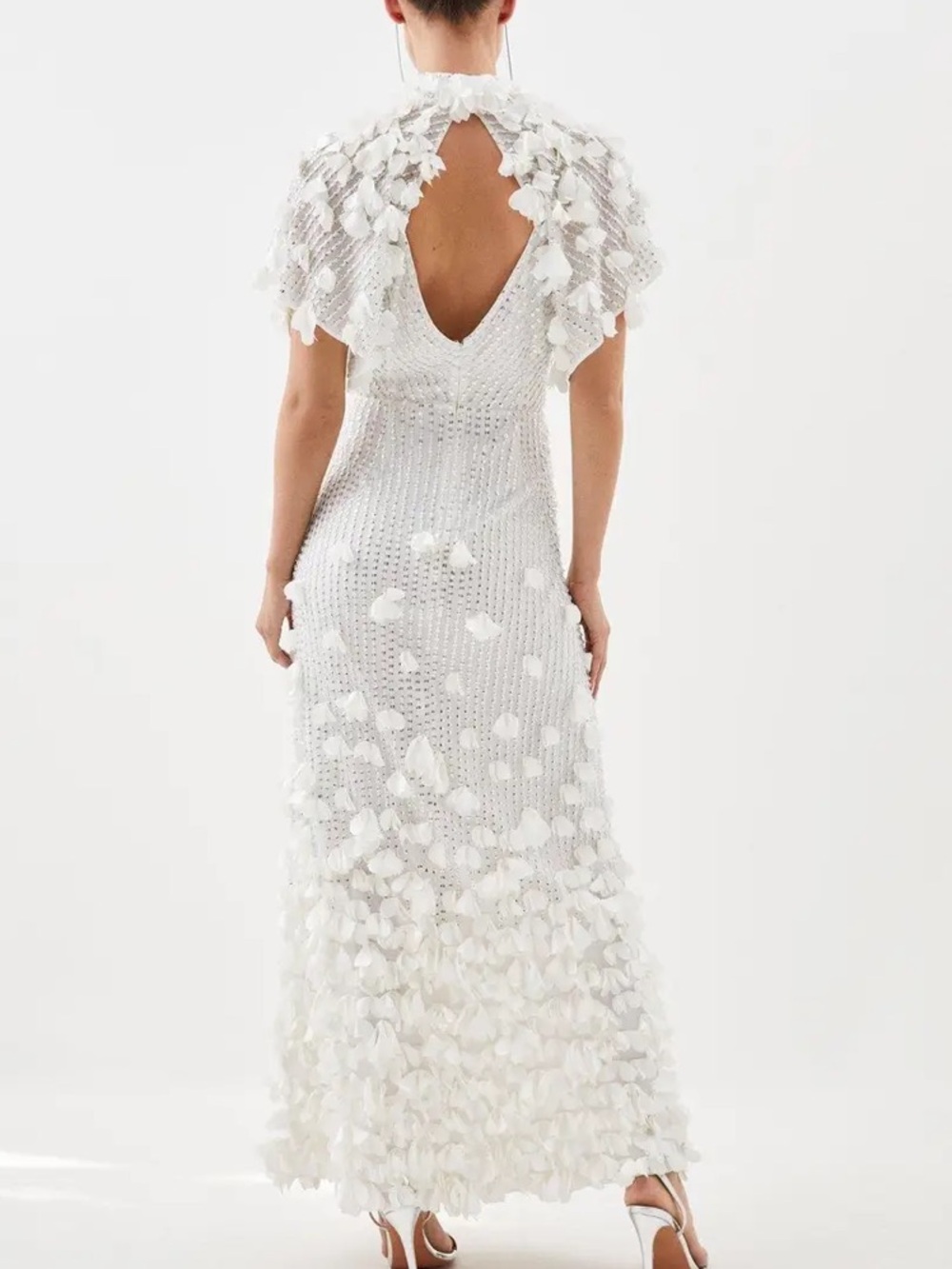 Karen Millen White Crystal-Appliqué Maxi Dress